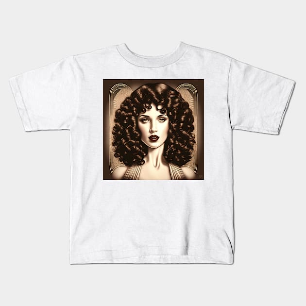 [AI Art] Classic brunette, Art Deco Style Kids T-Shirt by Sissely